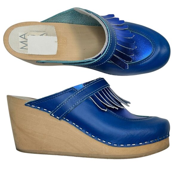 Maguba Swedish Wedge Clogs Chicago Blue Metallic Mix 39 US 9 - Picture 1 of 12